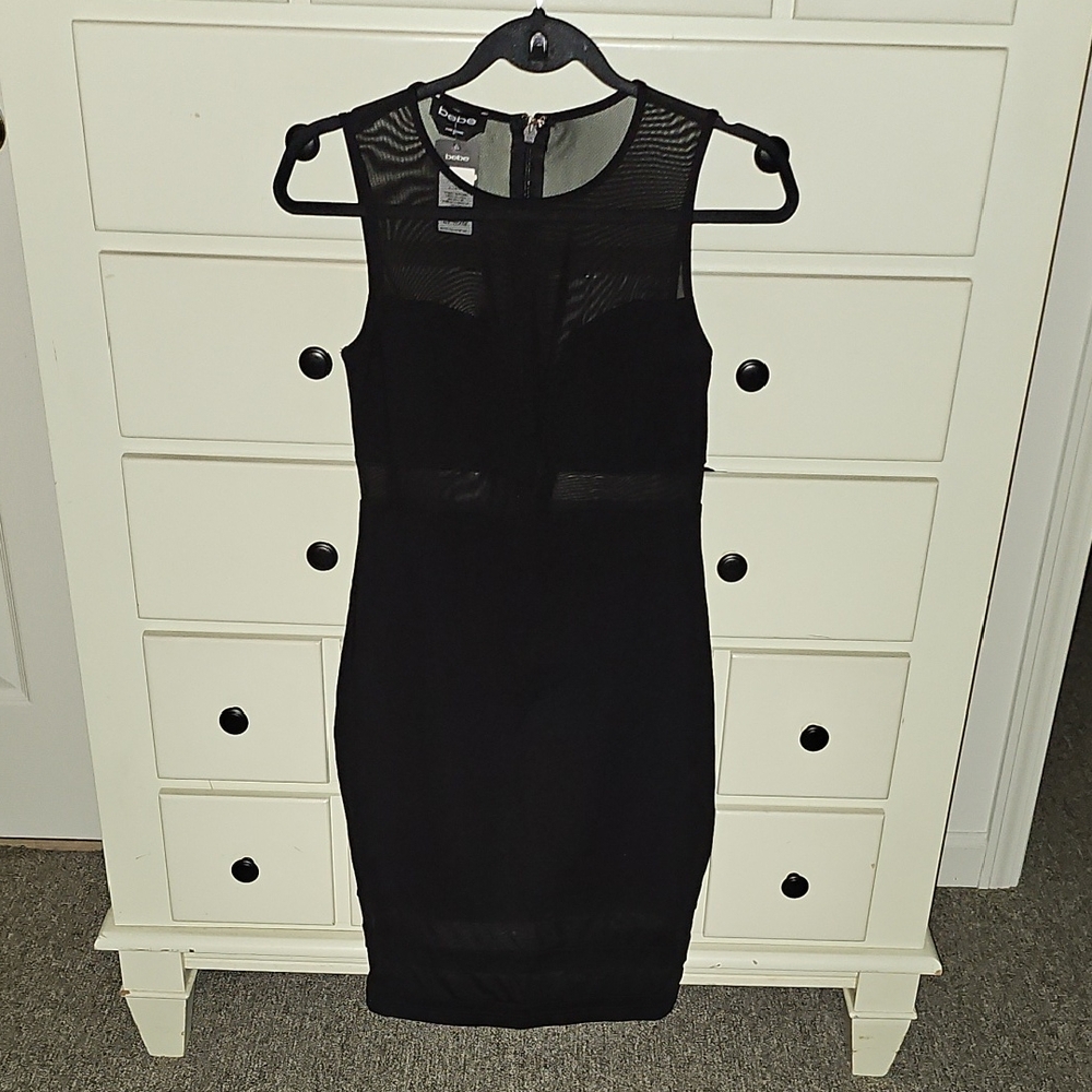 Bebe Elegant Black Sheer Panel Midi Dress